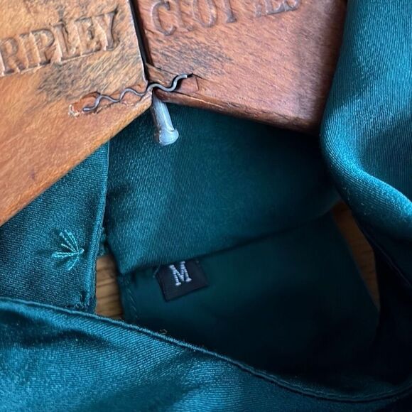 Satin Irregular Sleeveless Elastic Waist Mock Neck Cocktail Dress Emerald Medium - Picture 5 of 8